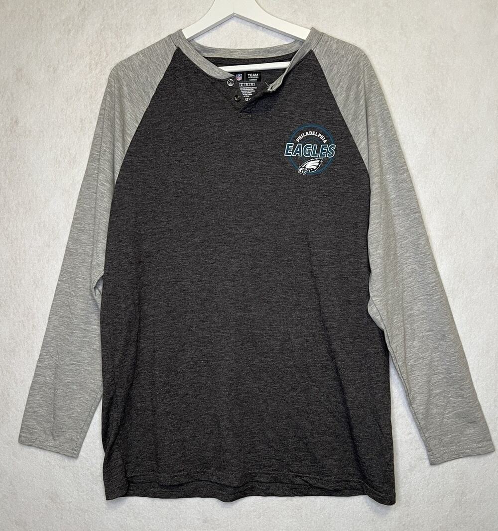 Mens Philadelphia Eagles NFL Apparel Henley Raglan Long Sleeve Shirt XL Gray